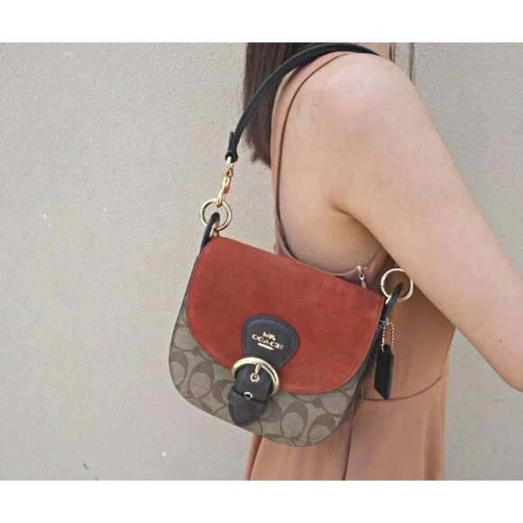 Coach C5691 Kleo Shoulder Bag 17 In Signature Canvas In Khaki Multi - Picture 1 of 6